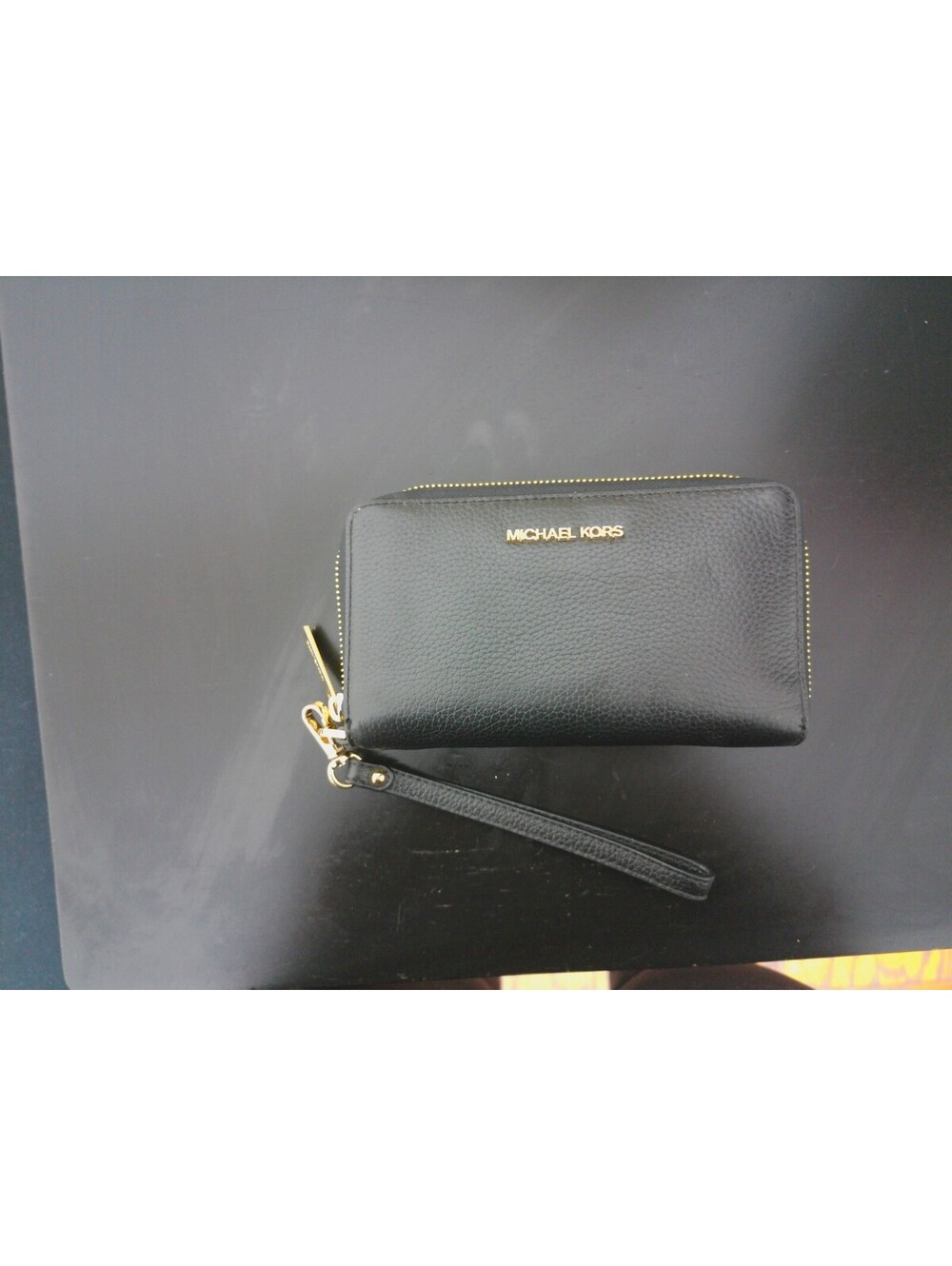 Michael Kors Womens Double Zip Wristlet Wallet Clutch Black‎ Pebbled Leather